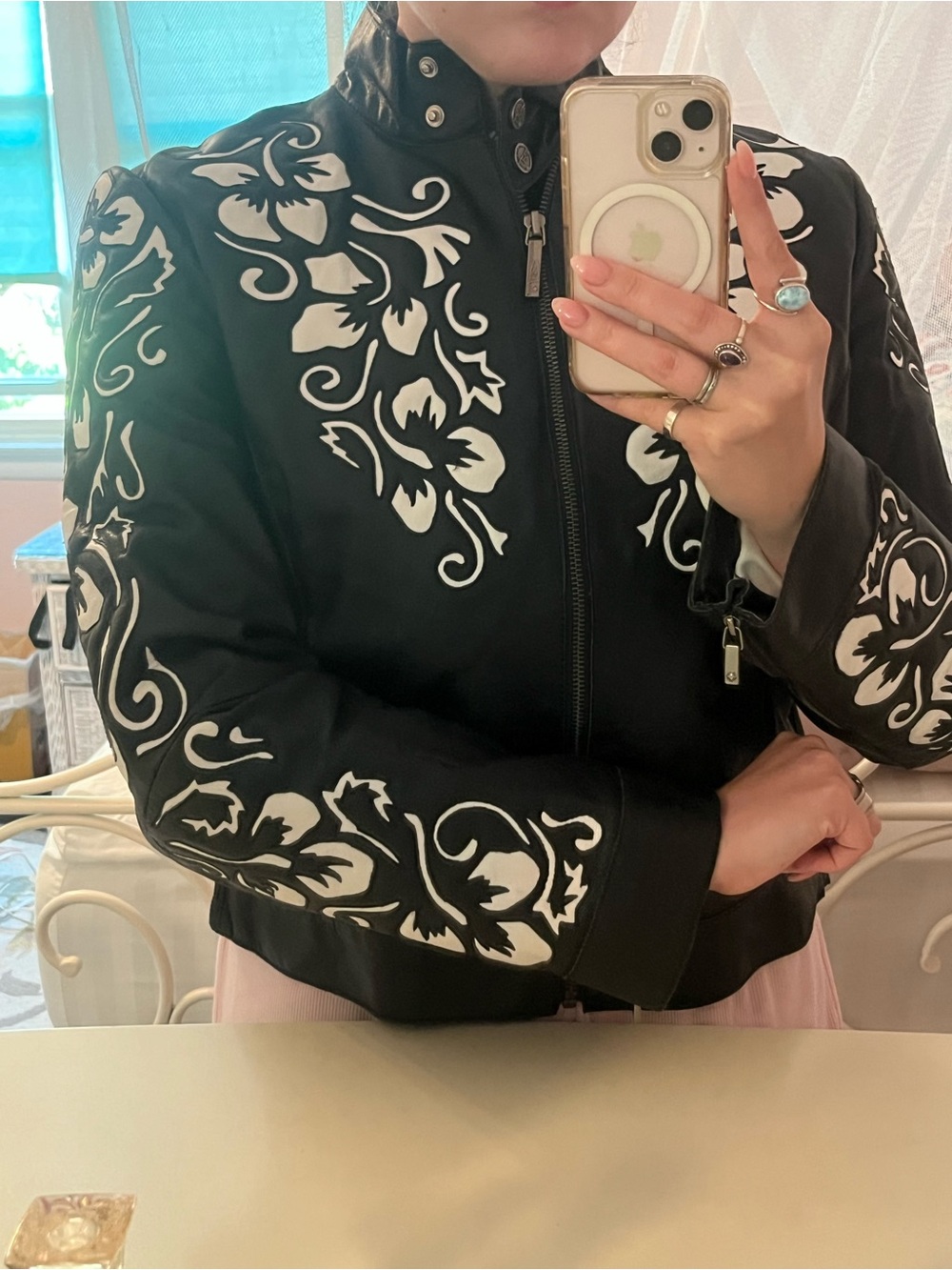 Rivet black floral motorcycle jacket